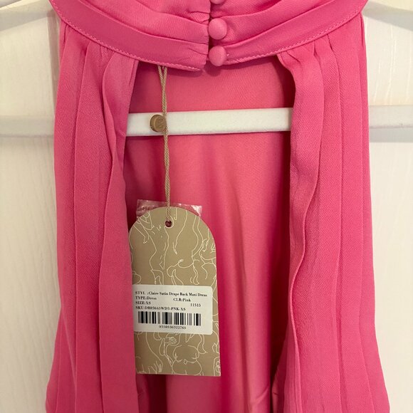 Meshki Satin Drape Back Maxi Dress with Split - Pink / XS - Picture 12 of 12